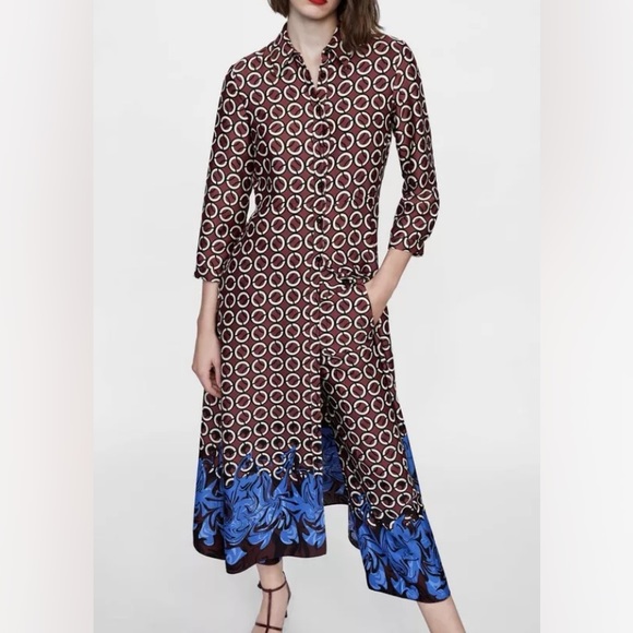 NWT ZARA 2 piece GEOMETRIC PRINTED DRESS and PANTS - Picture 2 of 12